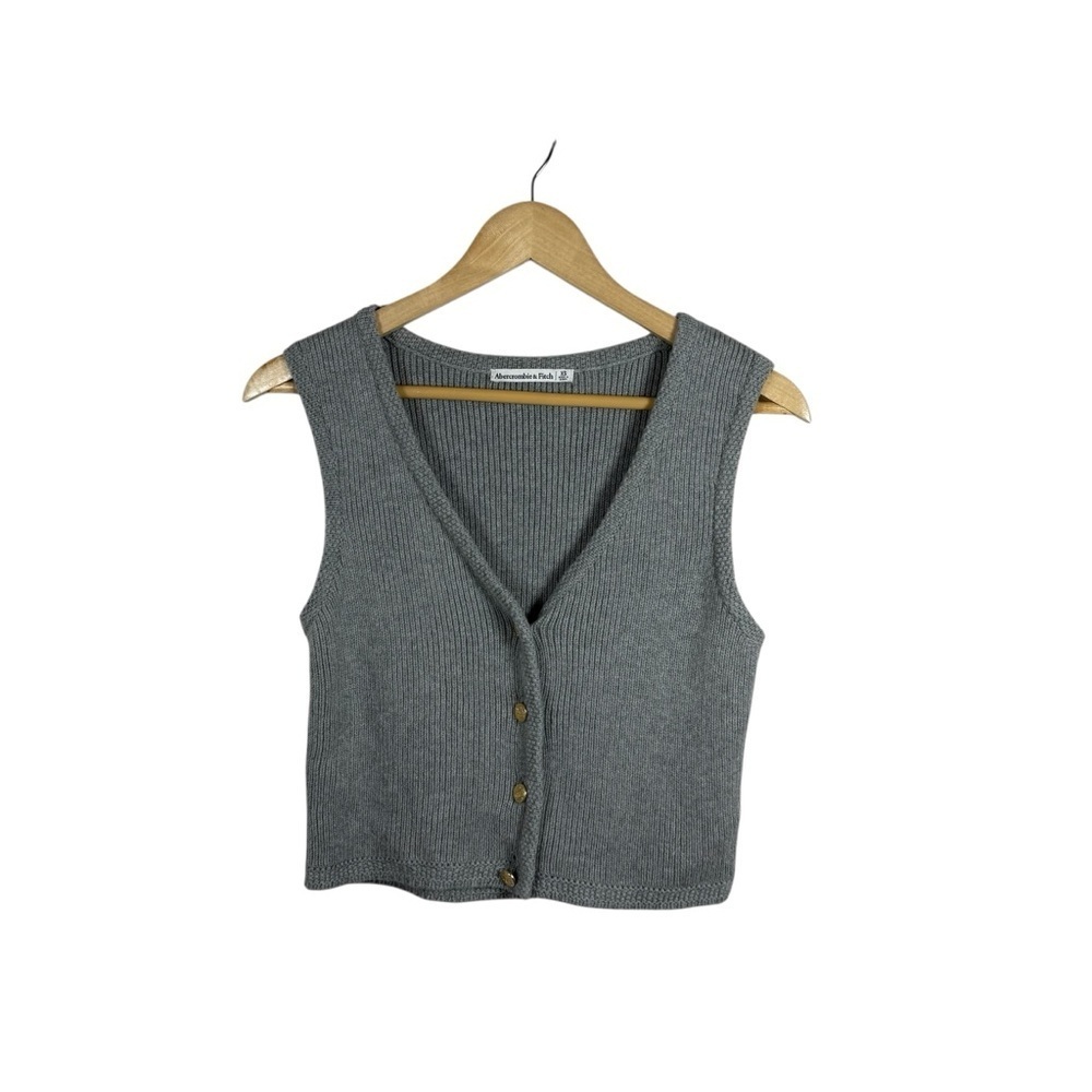 Abercrombie & Fitch Women’s Mara Button-Up Sweater Vest Grey XS - Picture 2 of 9
